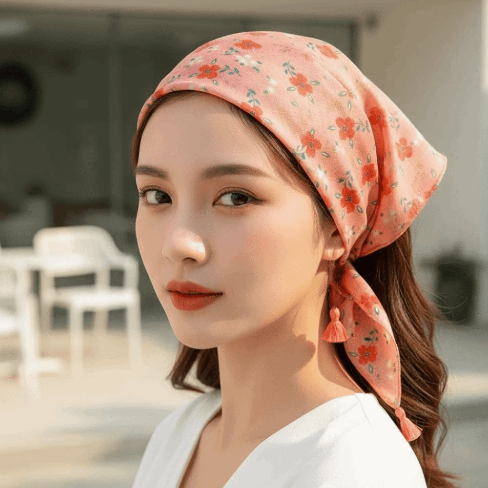 Bandana Cotton - Хлопково-льняной квадратный платок-бандана с бахромой, дышащий,
